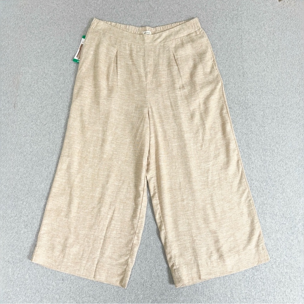 Ella Moss Womens Wide Leg Pants Linen Blend Pull On Beach Coastal XL Tan New